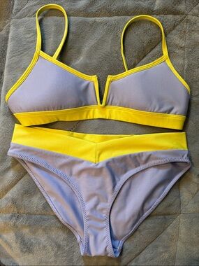 Yellow & Lavender V-Notch Bikini Set - Women's Swim